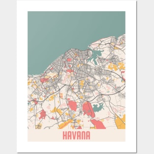 Havana - Cuba Chalk City Map Posters and Art